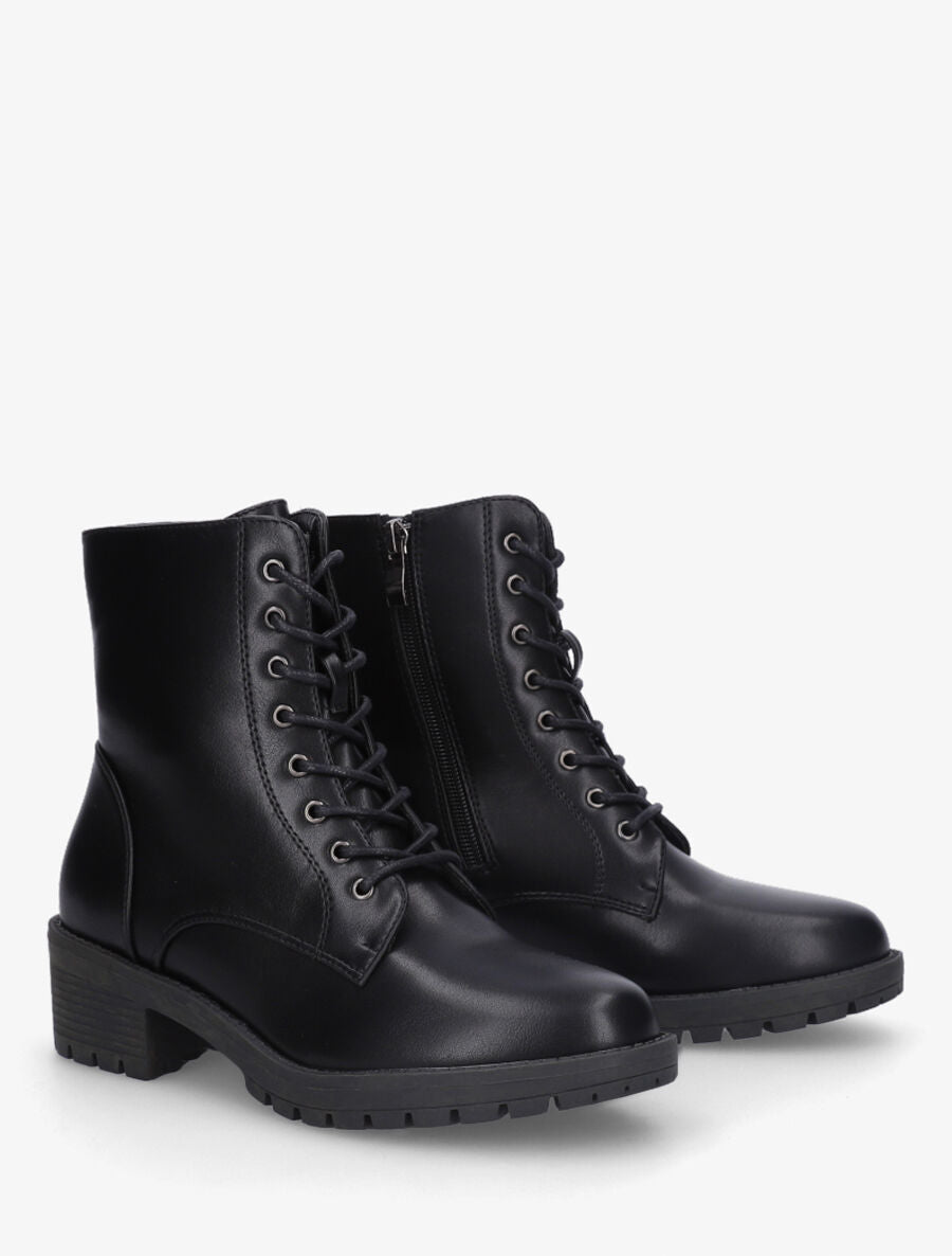 Boots à lacets en simili - Noir - 4