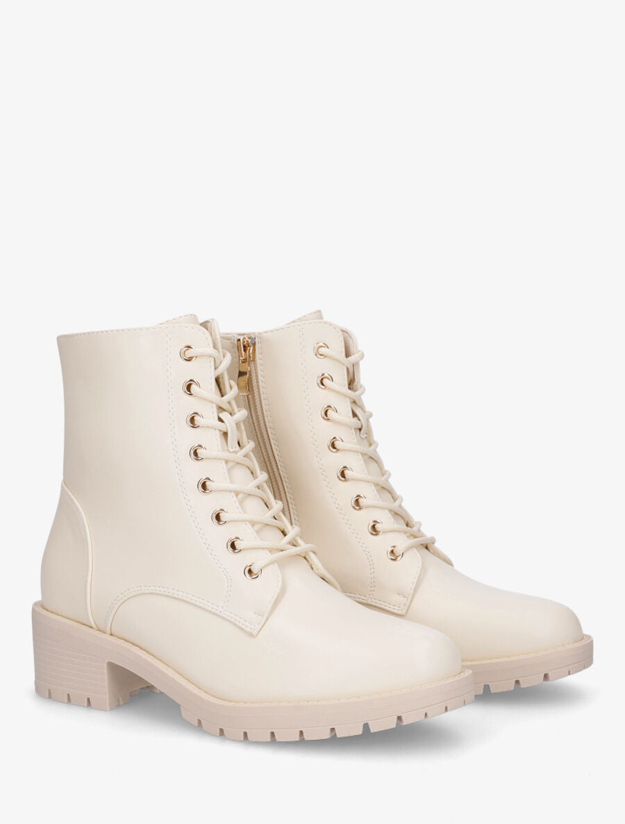Boots à lacets en simili - Beige - 4
