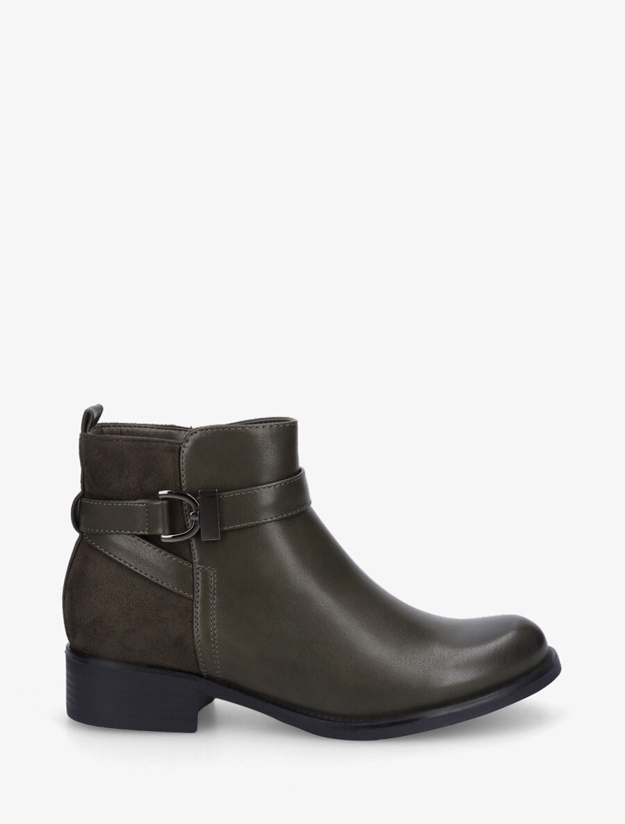 Bottines bi-matière à boucle - Kaki - 1