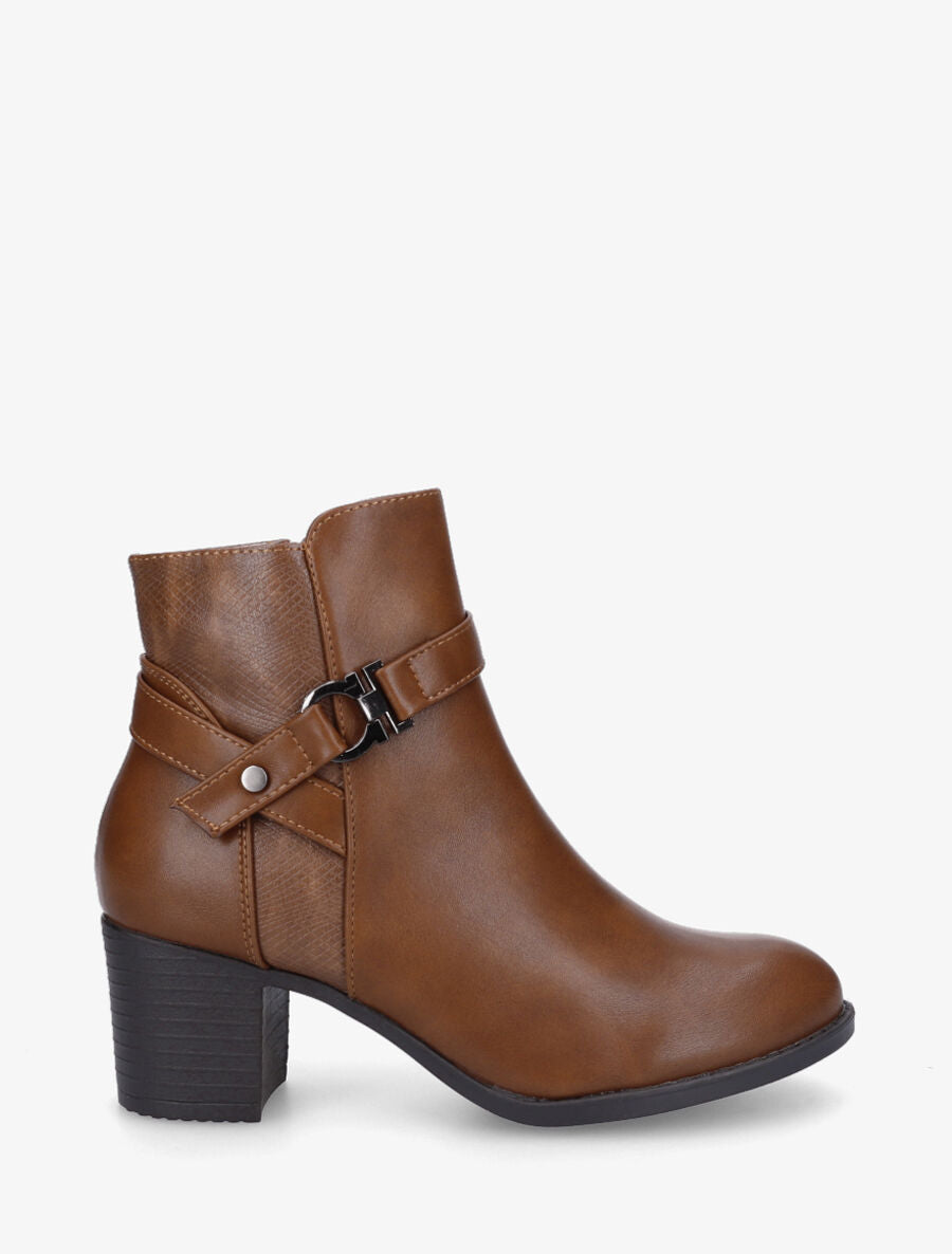 Bottines en simili à empiècement python - Camel - 1