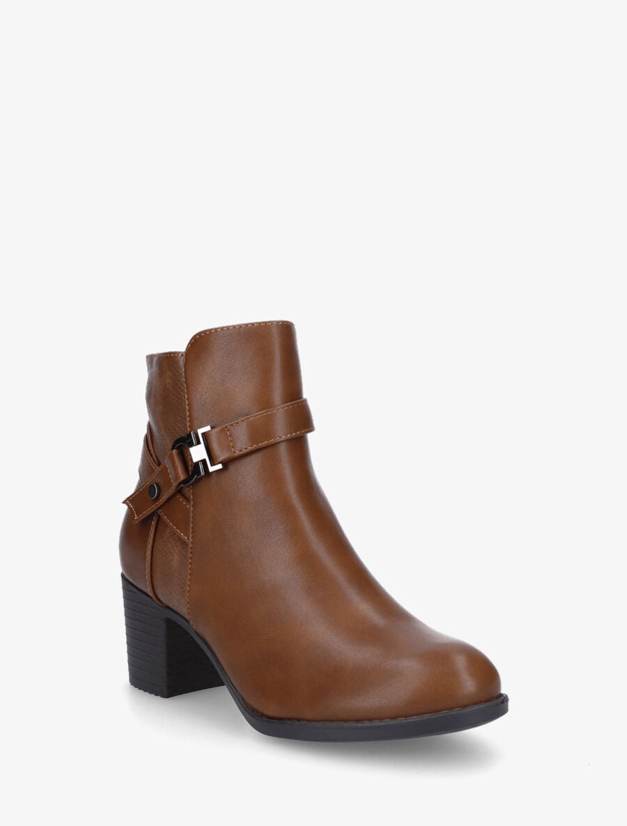 Bottines en simili à empiècement python - Camel - 2