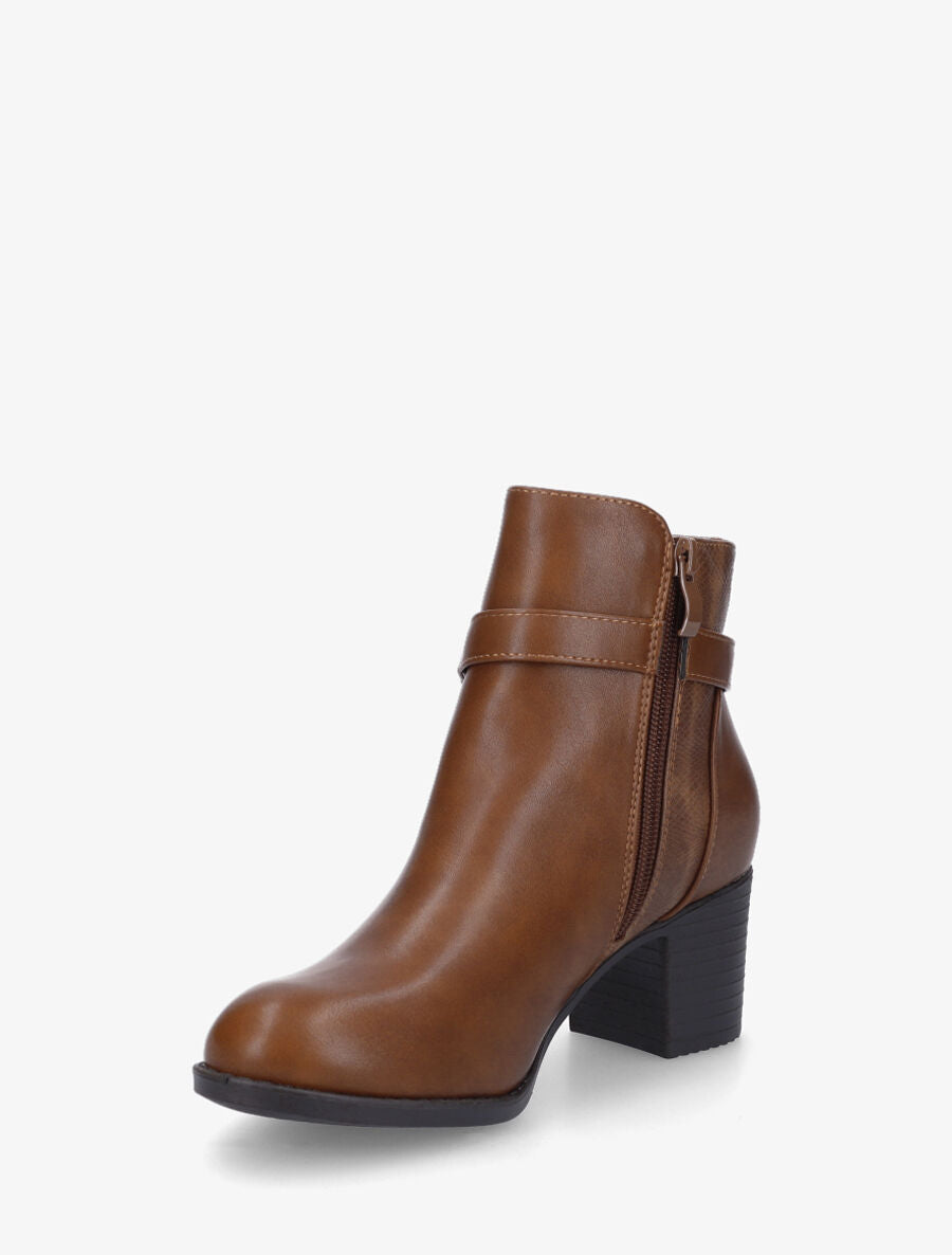 Bottines en simili à empiècement python - Camel - 3
