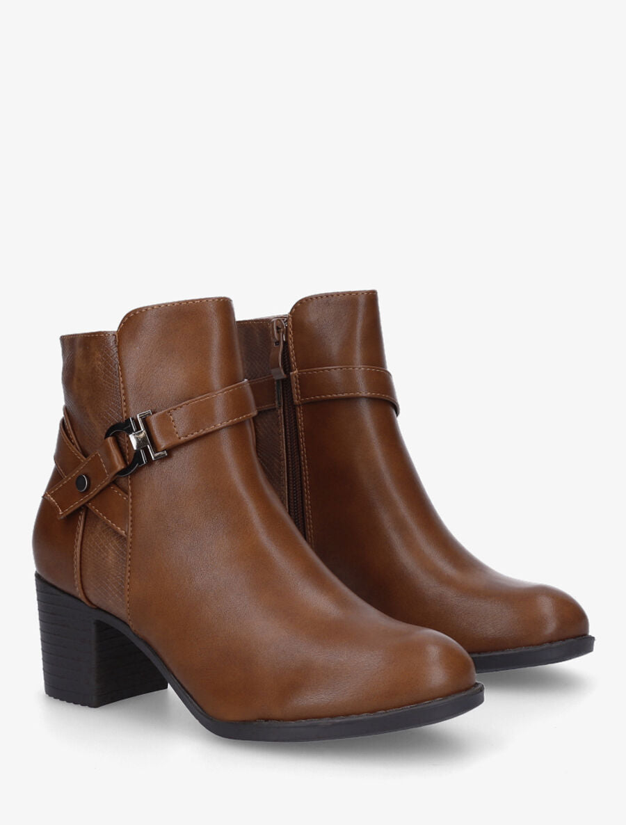 Bottines en simili à empiècement python - Camel - 4