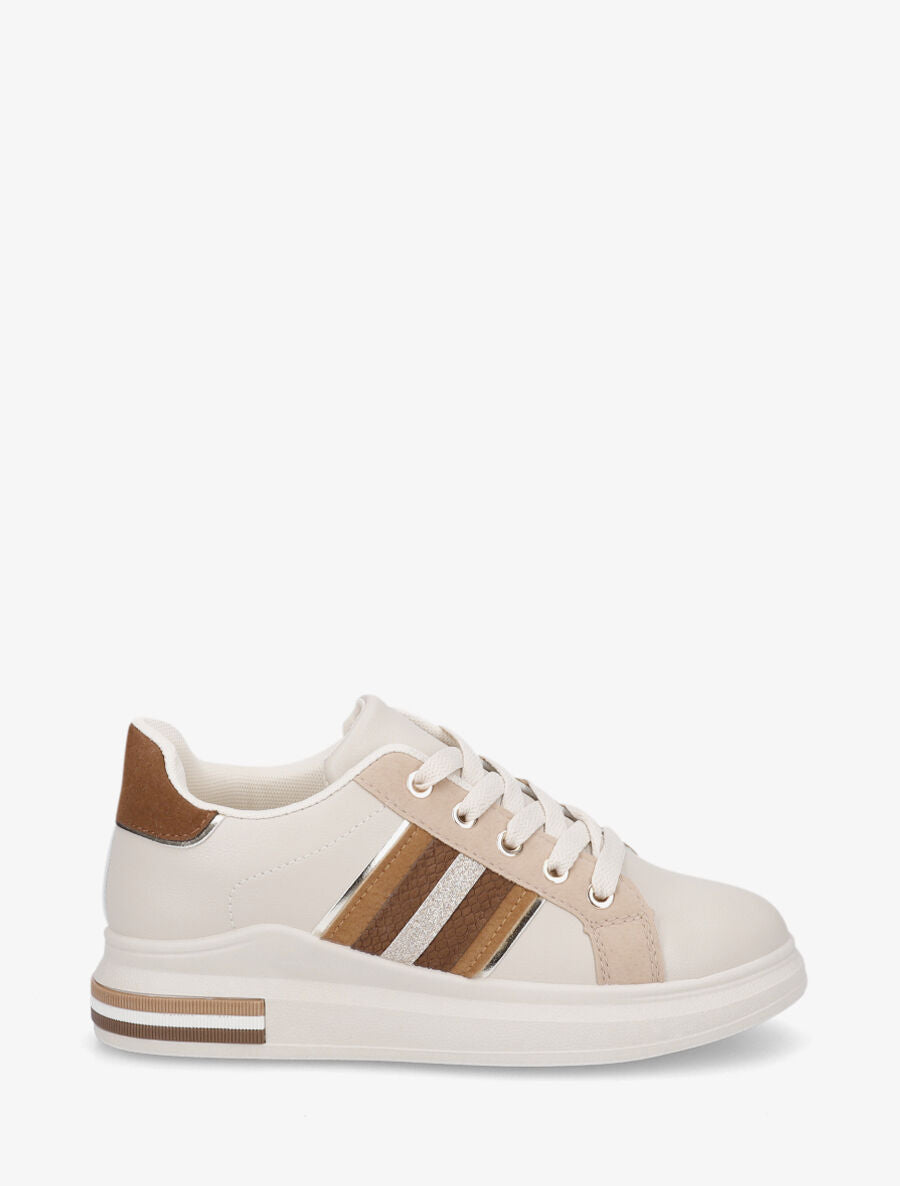 Sneakers classiques à bandes irisées et texturées - Beige - 5