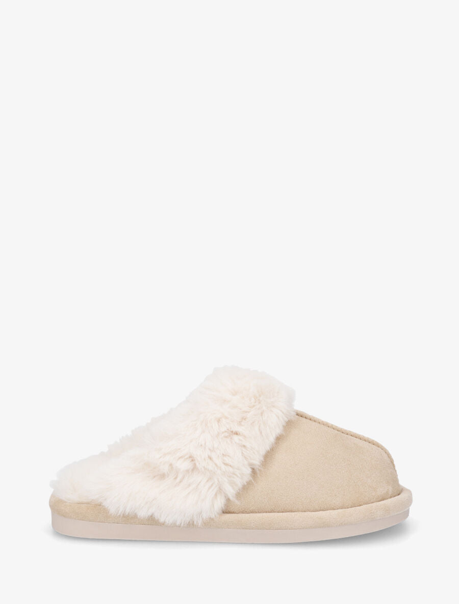 Mules fourrées en suédine - Beige - 1