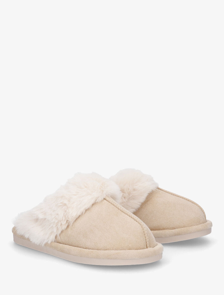 Mules fourrées en suédine - Beige - 4