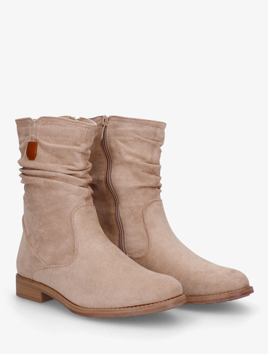 Bottines froncées en suédine - Beige - 4