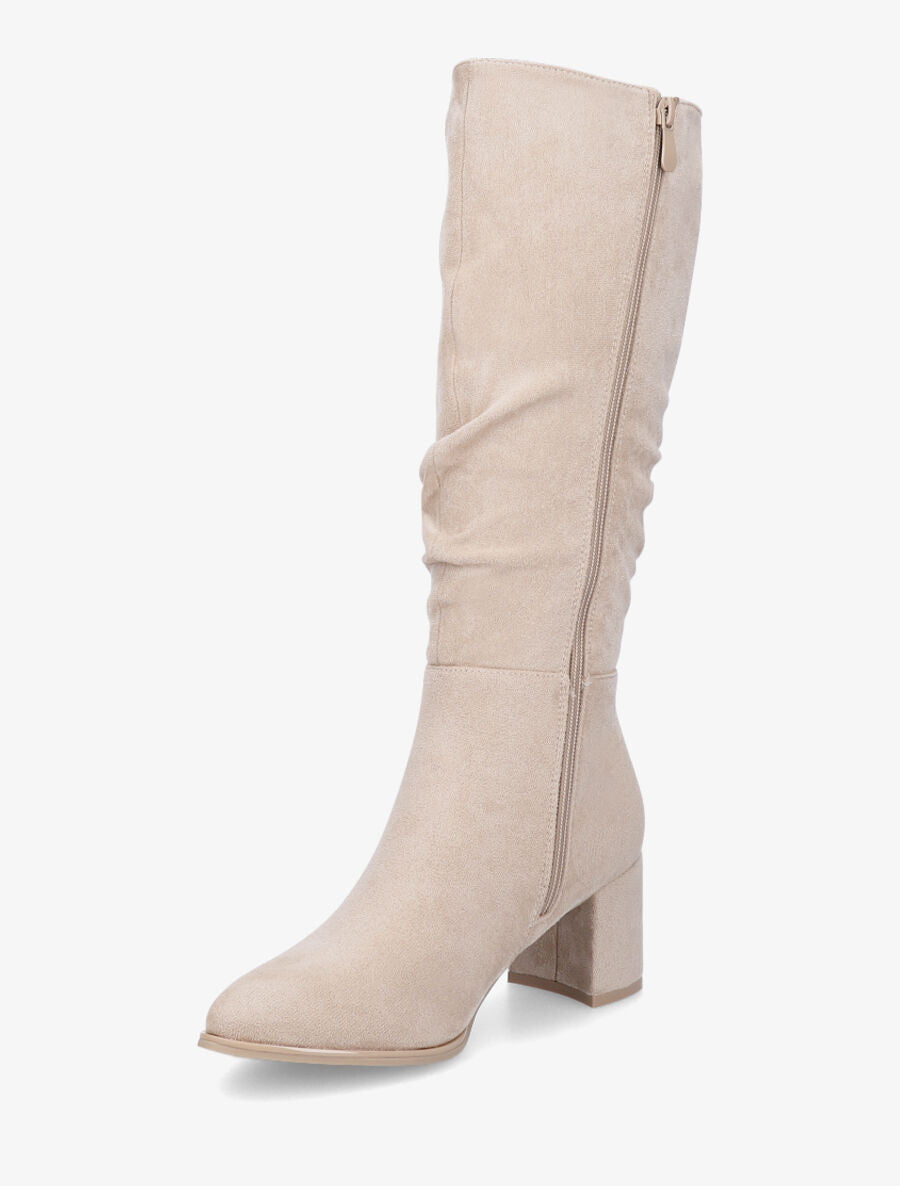 Bottes en suédine à talon carré - Beige - 3