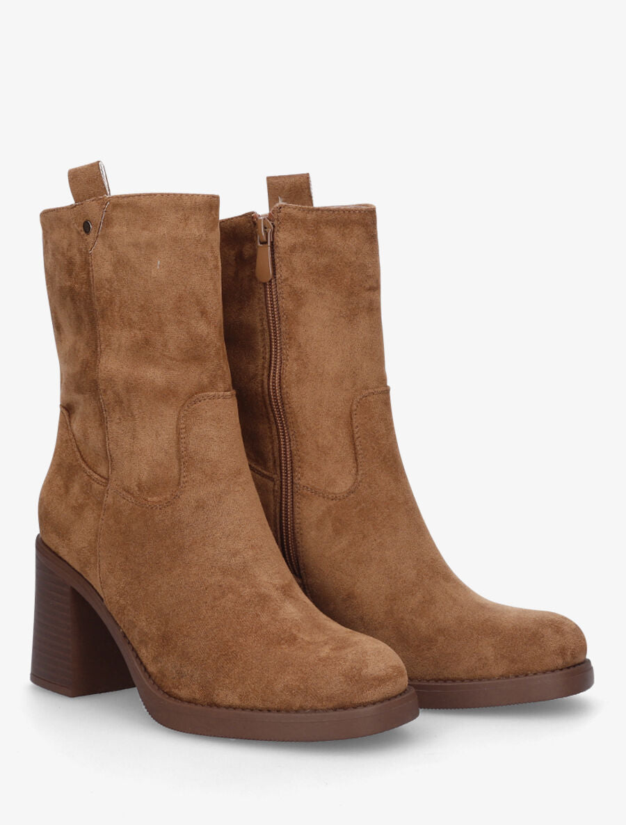 Bottines montantes hautes en suédine - Camel - 4