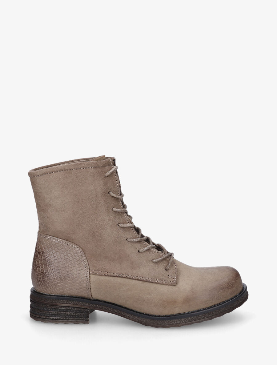 Bottines bimatière à lacets - Taupe - 1