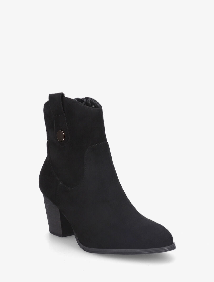 Bottines montantes à talon en suédine - Noir - 2