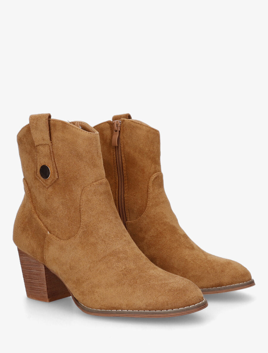 Bottines montantes à talon en suédine - Camel - 4