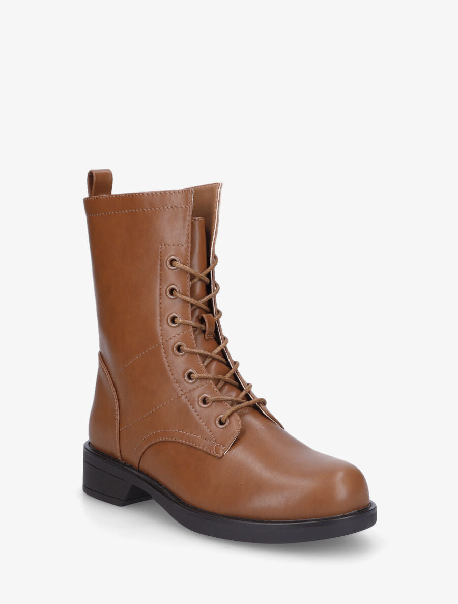 Bottines en simili à lacets - Camel - 2