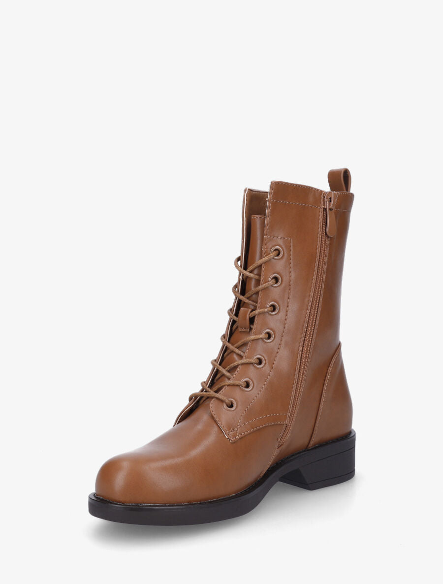 Bottines en simili à lacets - Camel - 3