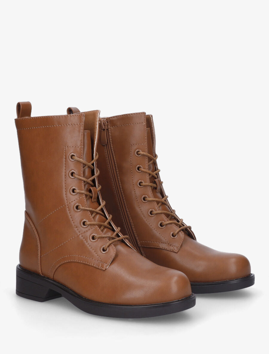 Bottines en simili à lacets - Camel - 4