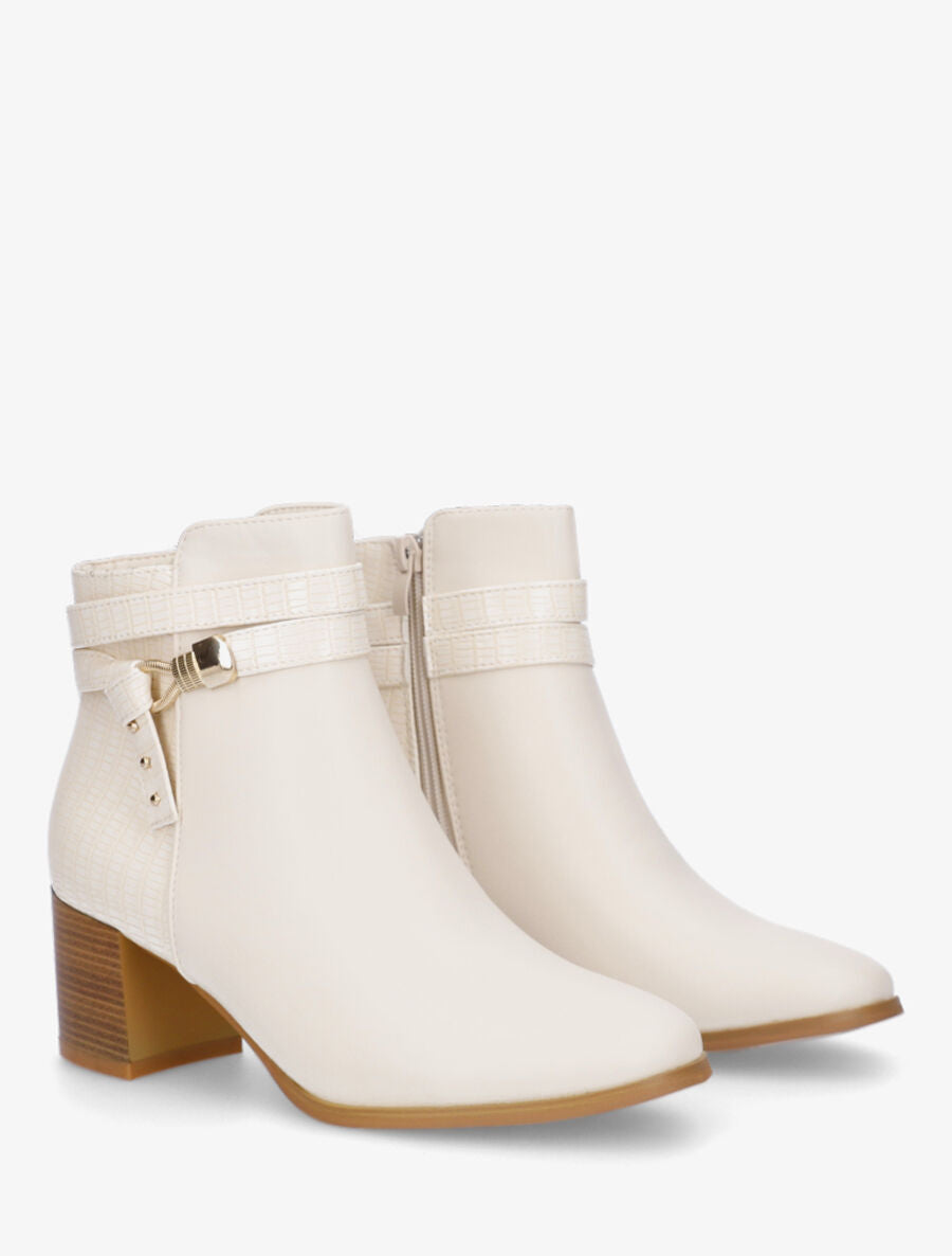 Bottines effet reptile à boucle - Beige - 4