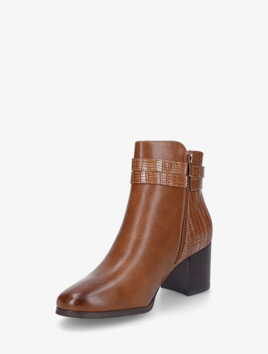 Bottines effet reptile à boucle - Camel - 3