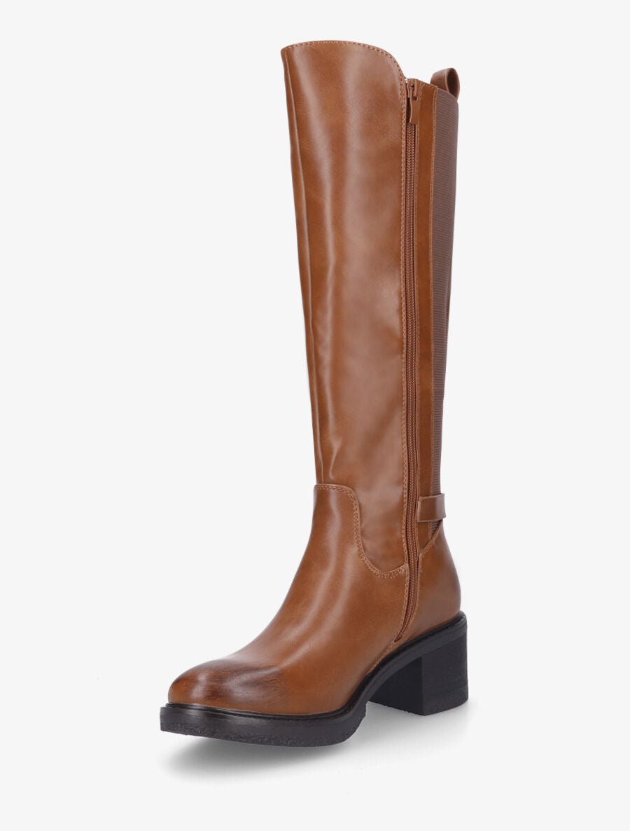 Bottes élastiquées unies à talon - Camel - 3