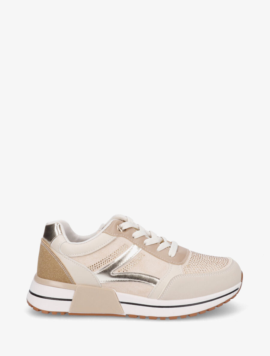 Sneakers en suédine et strass - Beige - 1
