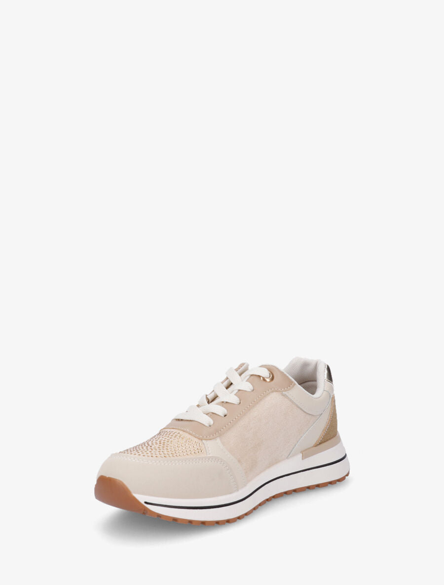 Sneakers en suédine et strass - Beige - 3
