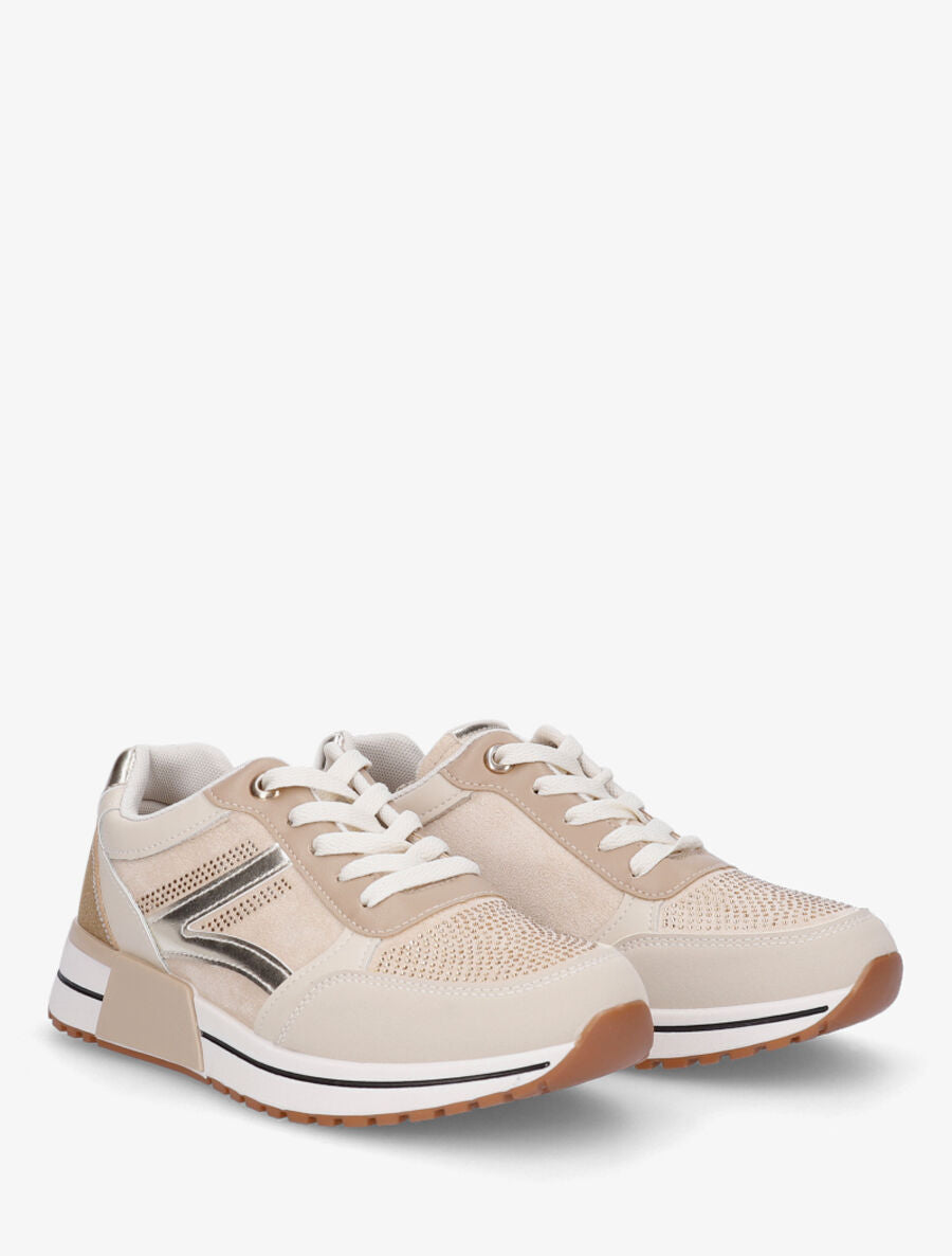 Sneakers en suédine et strass - Beige - 4