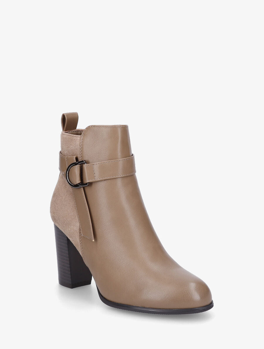 Bottines bimatière à talon - Taupe - 2