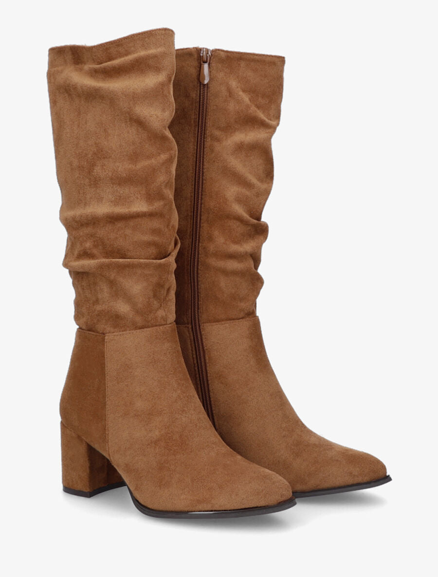 Bottes en suédine à talon - Camel - 4