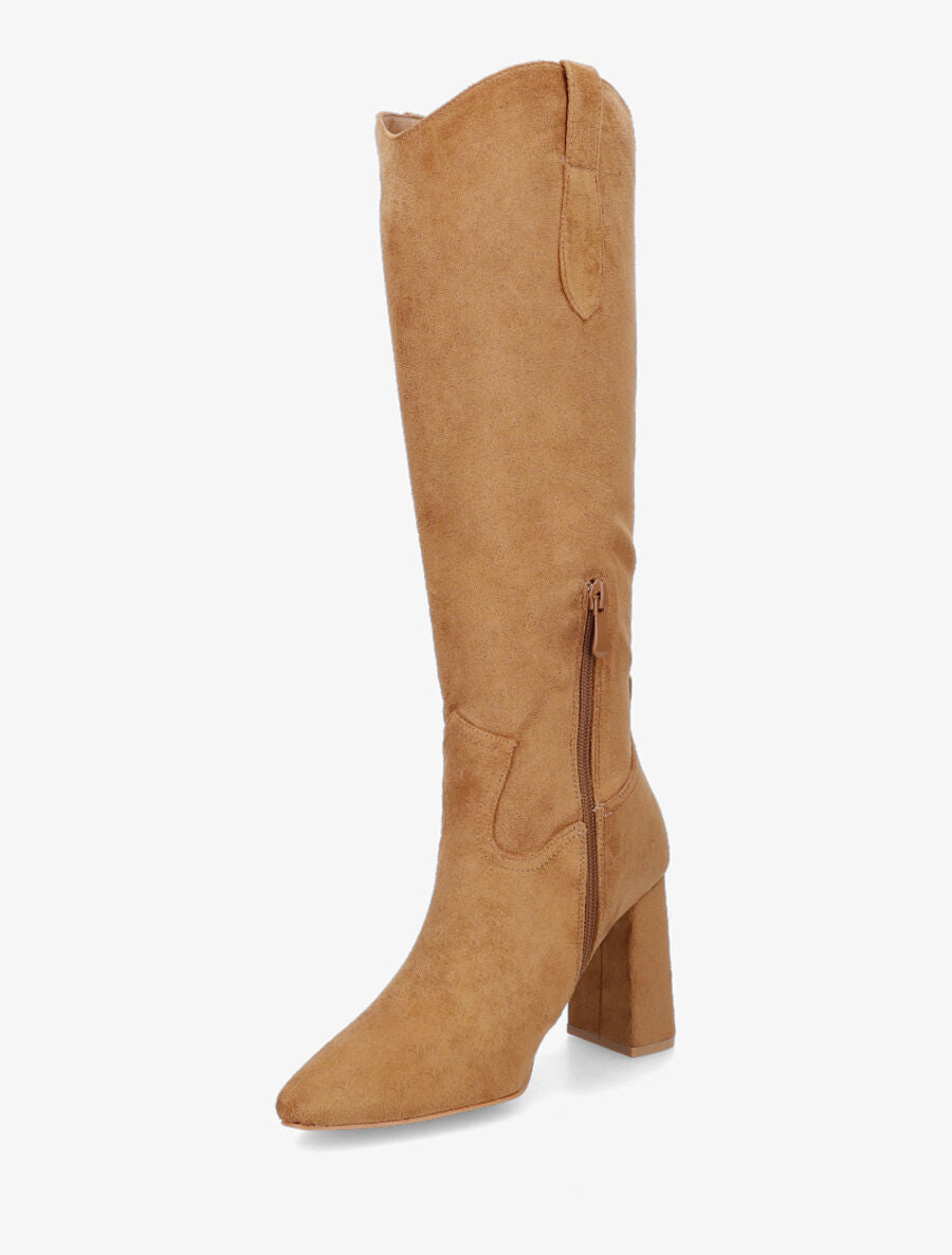 Bottes en suédine à talon et bout pointu - Camel - 3