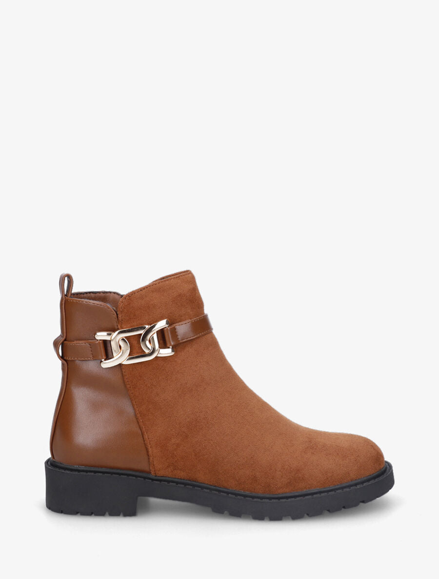 Bottines plates bi-matière boucle fantaisie - Camel - 2