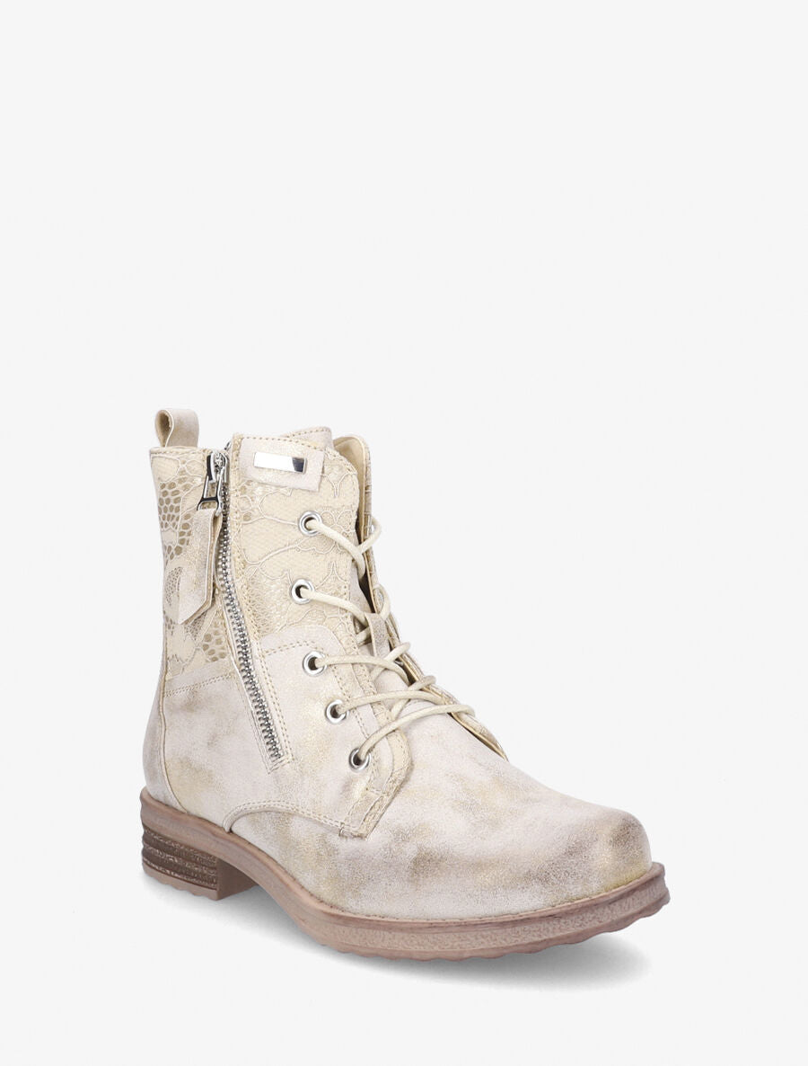 Bottines à lacets et dentelle - Or - 2