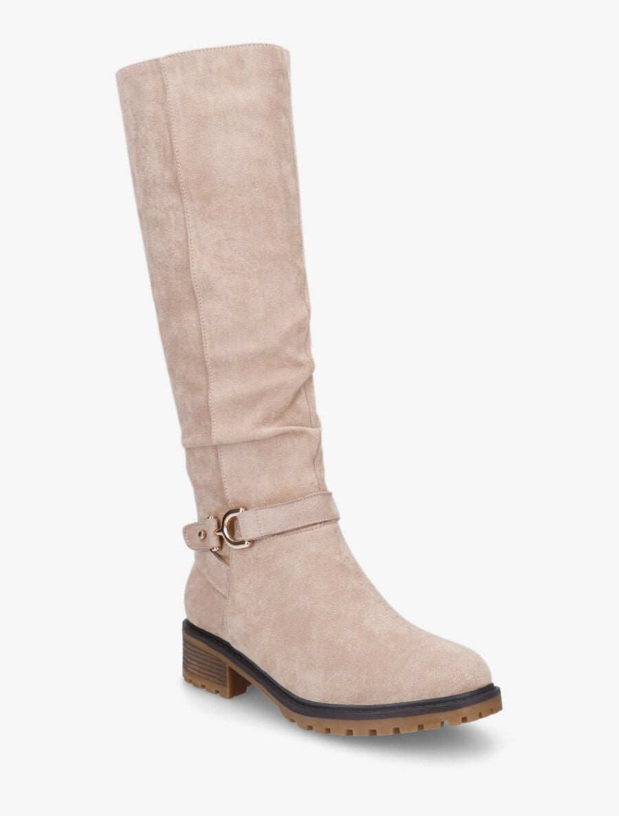 Bottes plates en suédine boucle fantaisie - Taupe - 2