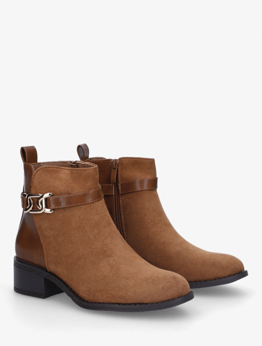 Bottines bi-matière à boucle décorative - Camel - 4