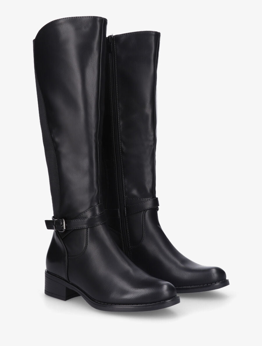 Bottes élastiquées en simili - Noir - 4
