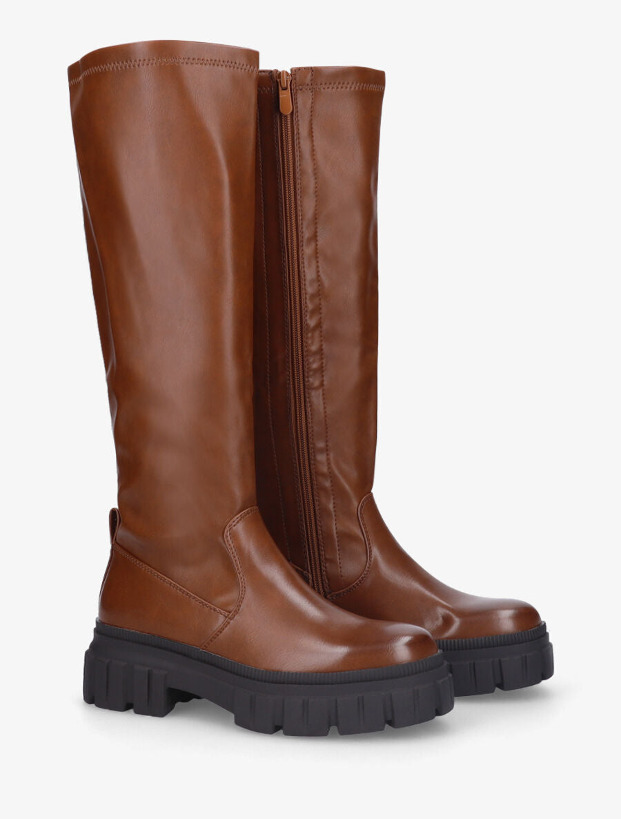 Bottes plates en simili à semelle crantée - Camel - 4
