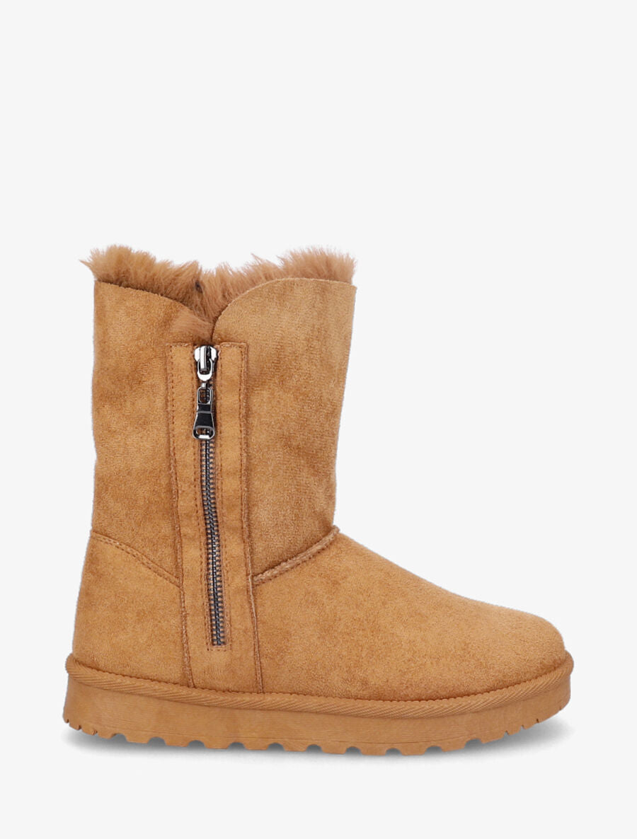 Bottines fourrées à fermeture zippée - Camel - 5