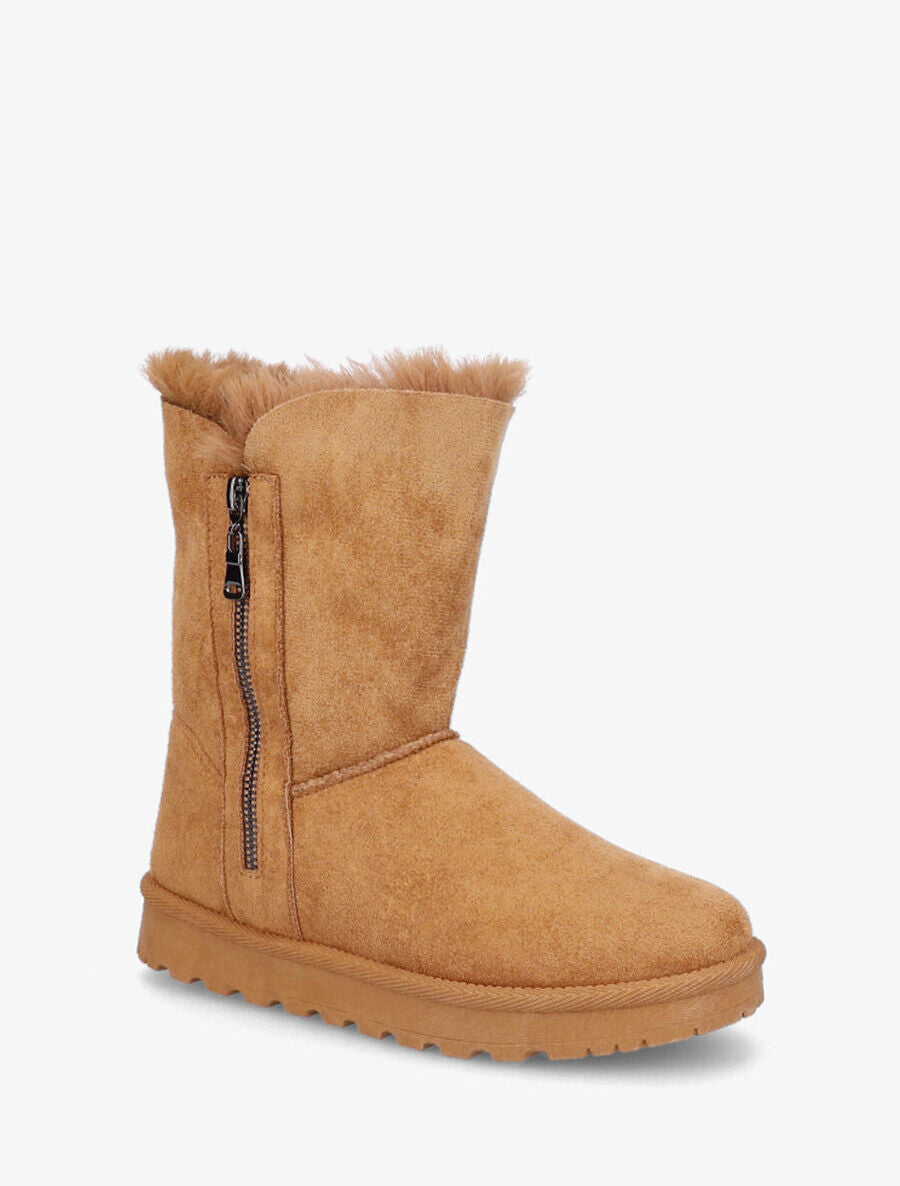 Bottines fourrées à fermeture zippée - Camel - 2