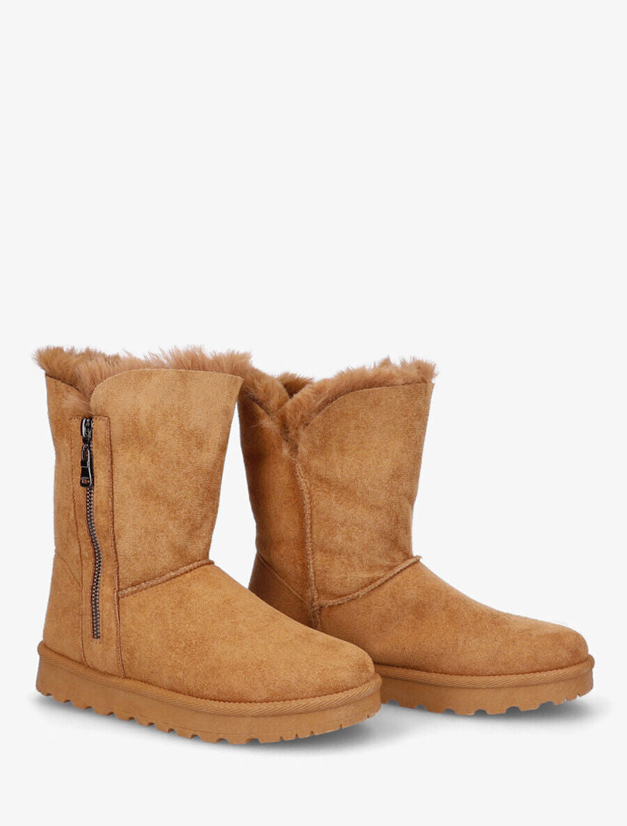 Bottines fourrées à fermeture zippée - Camel - 4