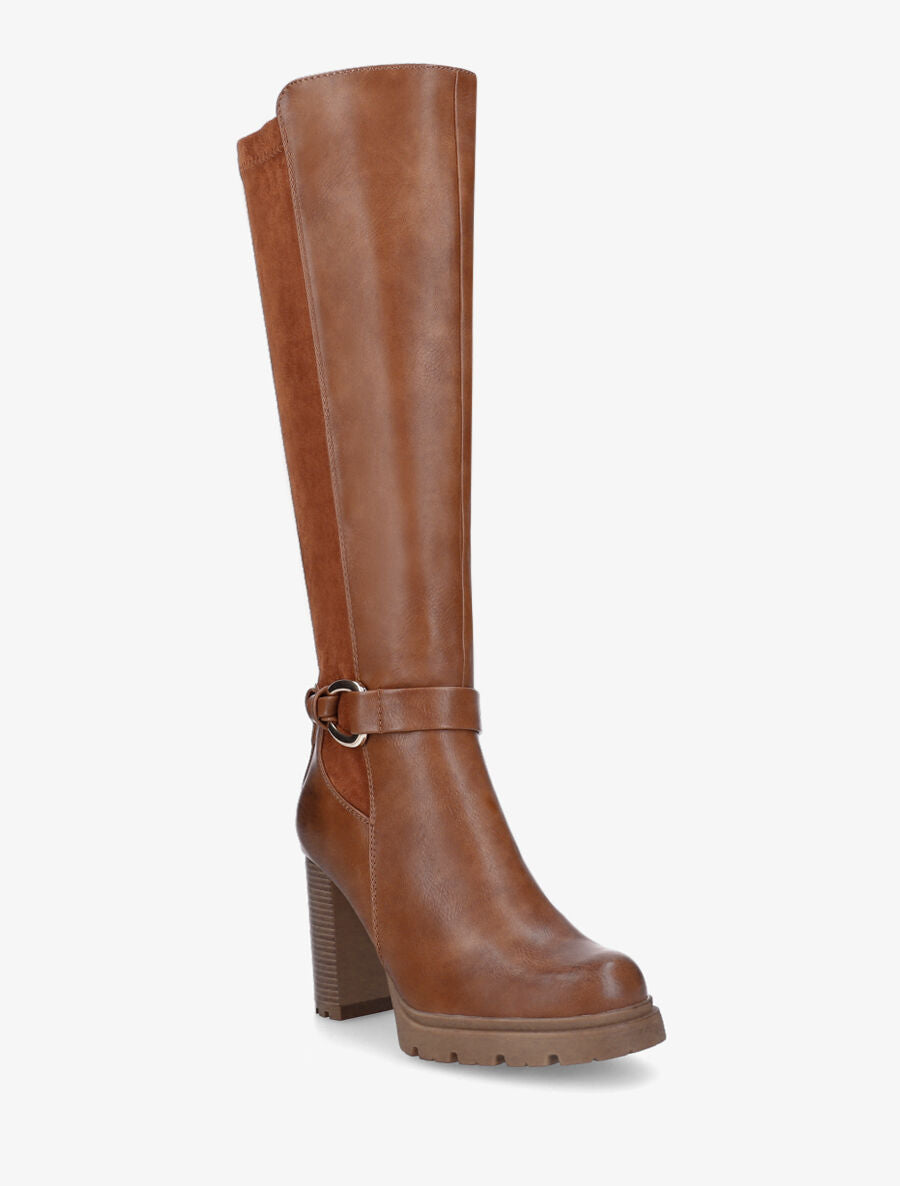 Bottes à talon haut et boucle bi-matière - Camel - 2