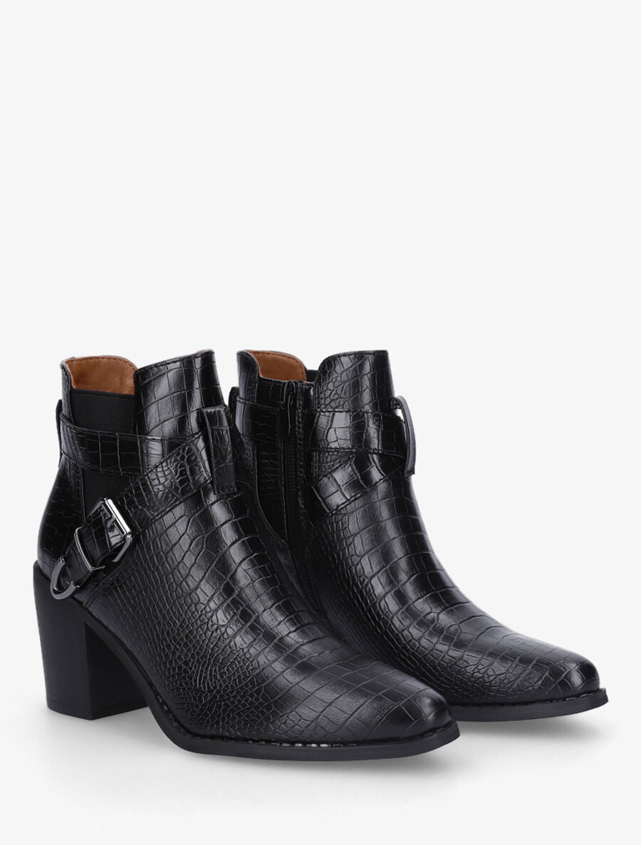 Bottines croco à boucle - Noir - 4