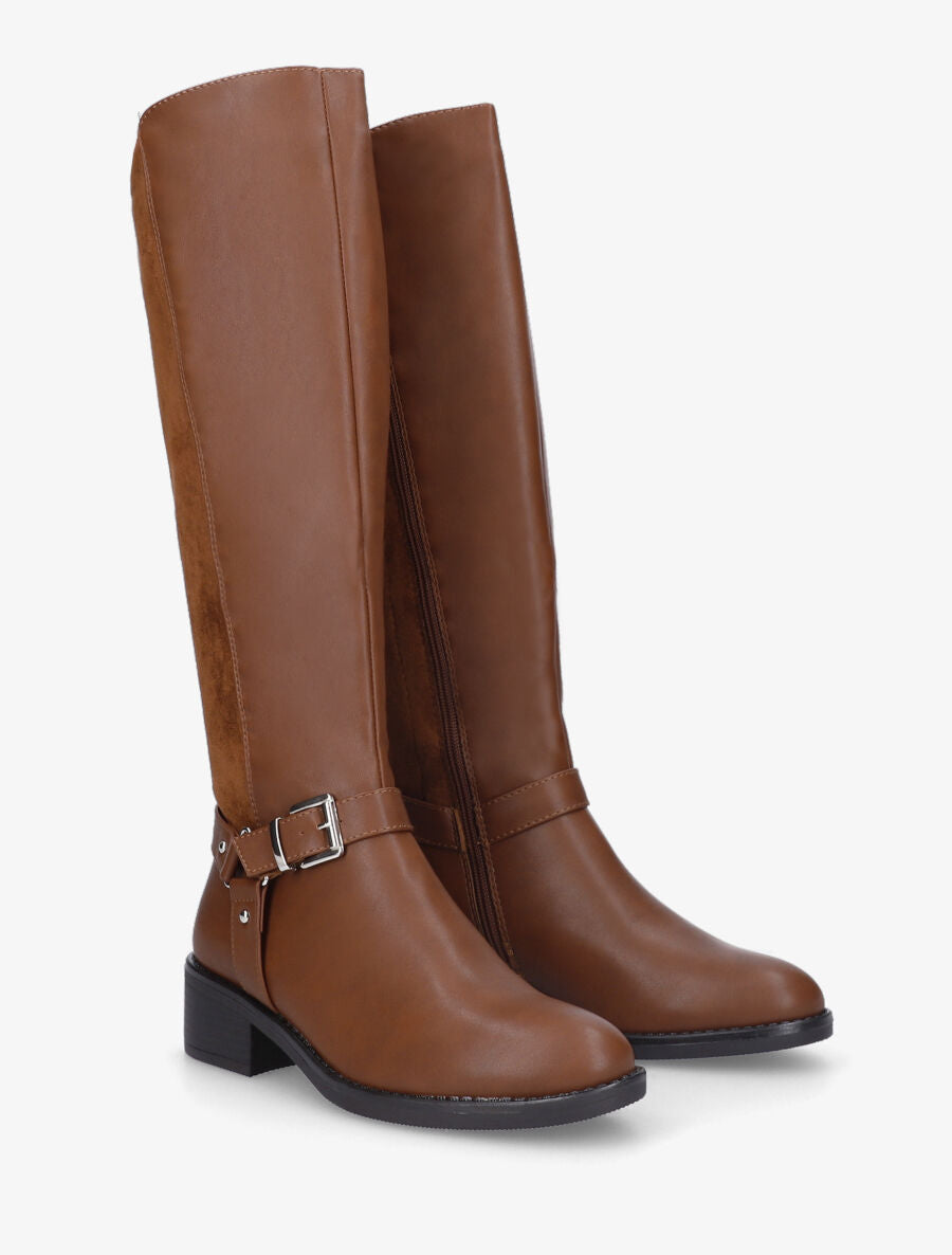Bottes bi-matière sanglé - Camel - 4