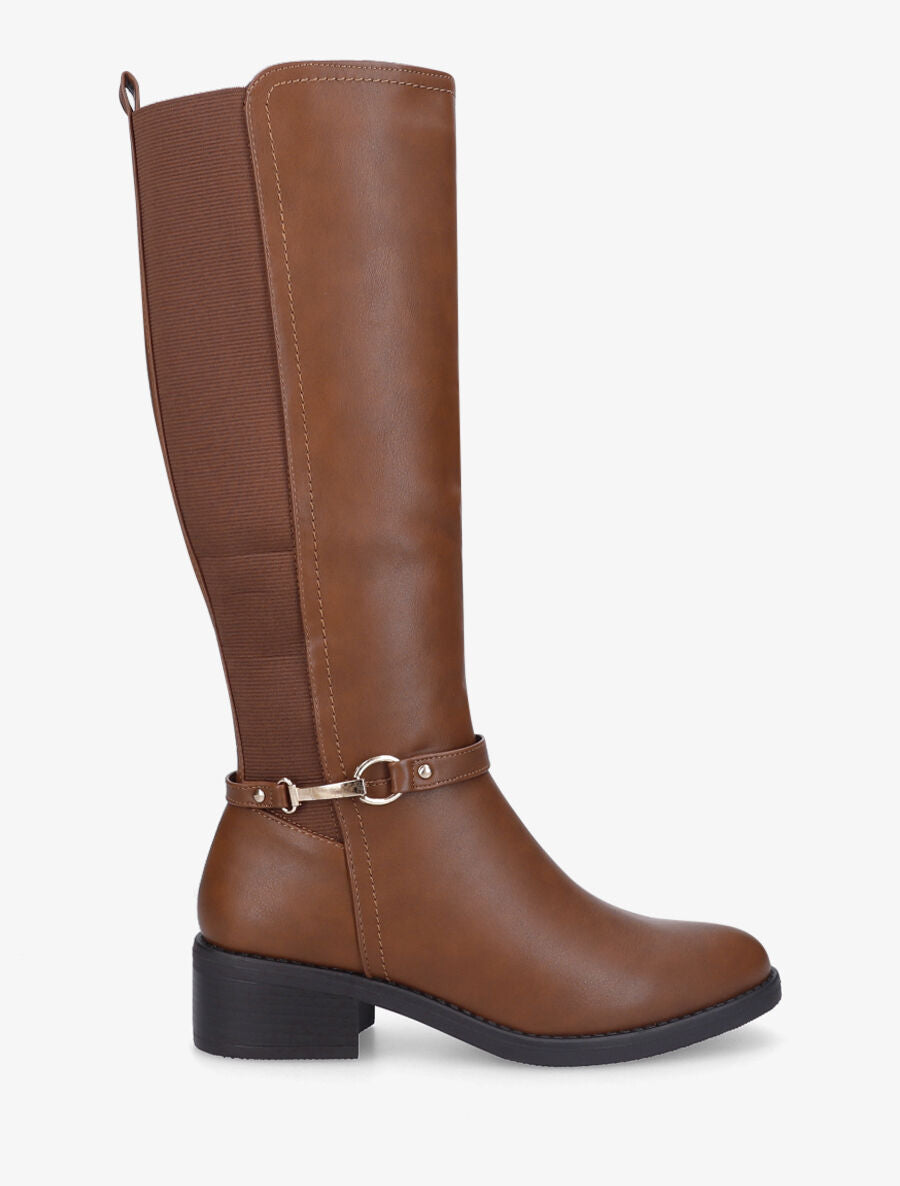 Bottes plates élastiquées en simili - Camel - 1