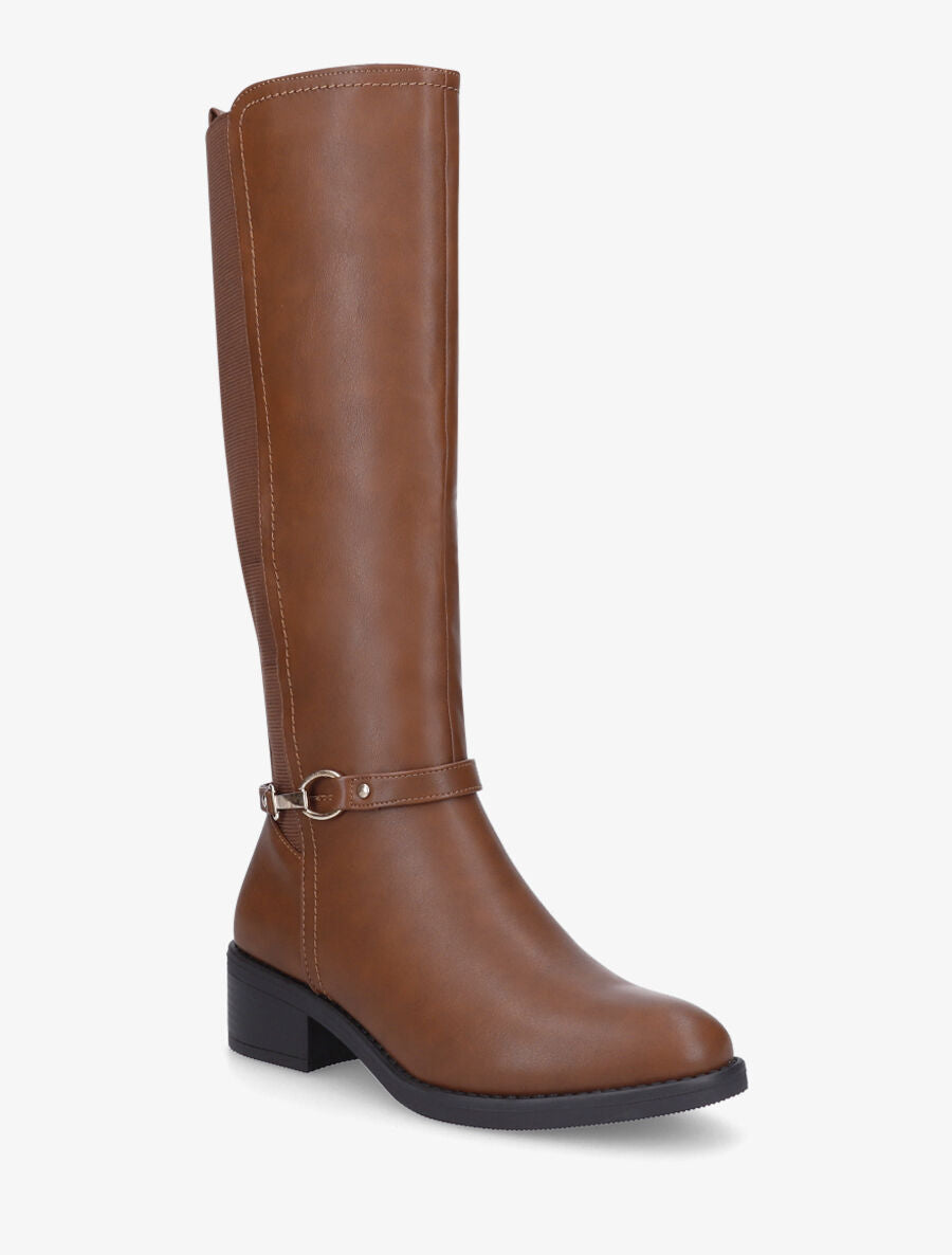 Bottes plates élastiquées en simili - Camel - 2