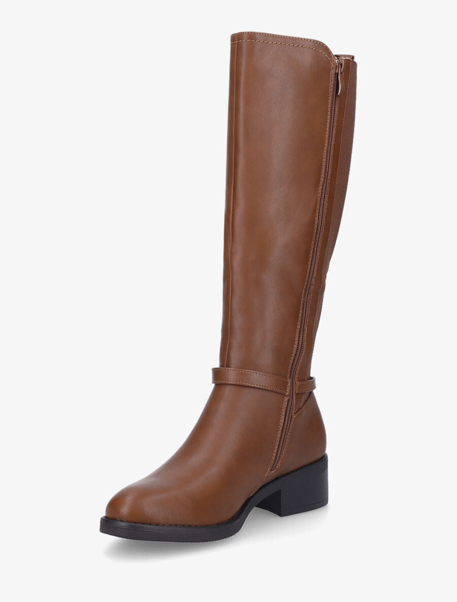 Bottes plates élastiquées en simili - Camel - 3