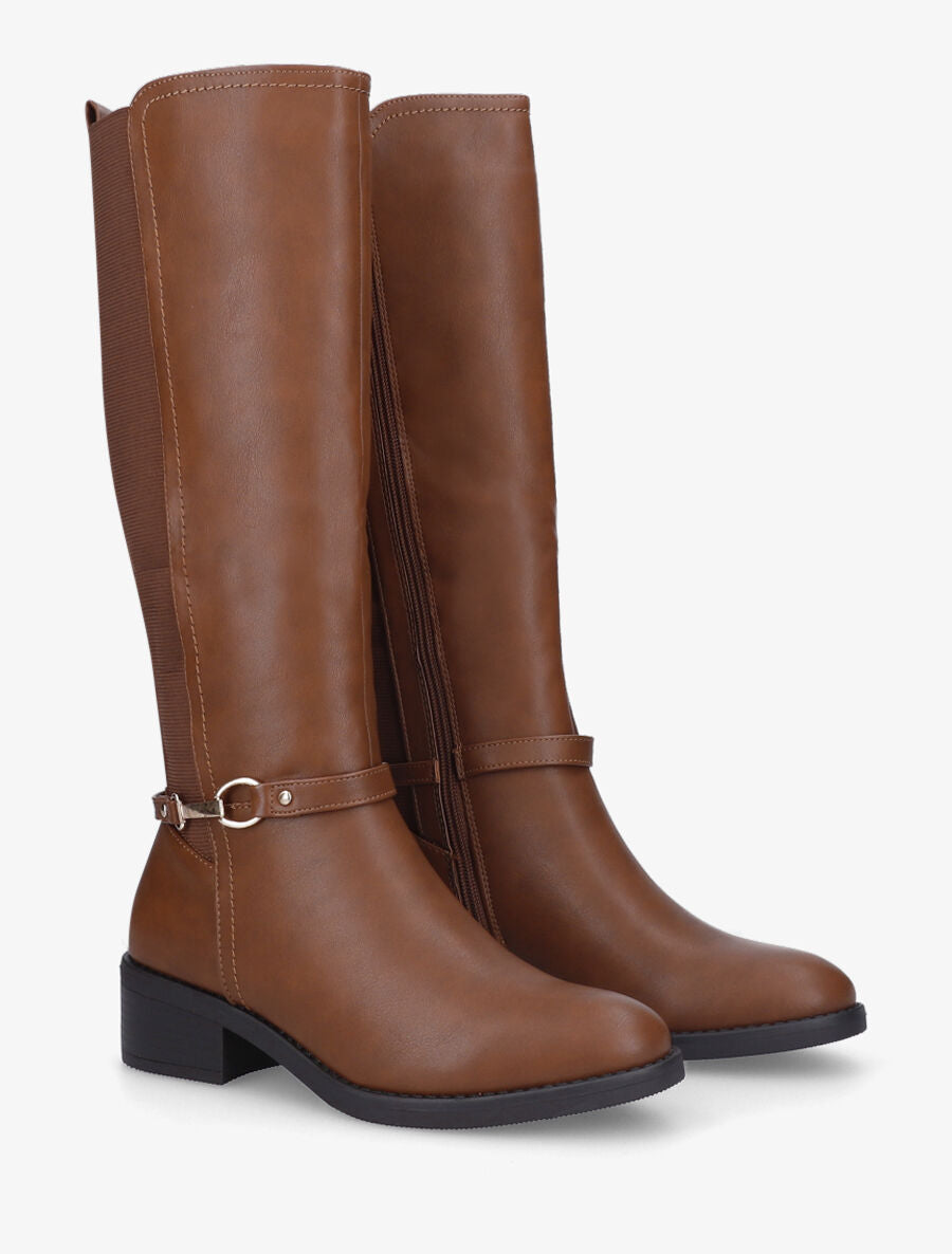 Bottes plates élastiquées en simili - Camel - 4