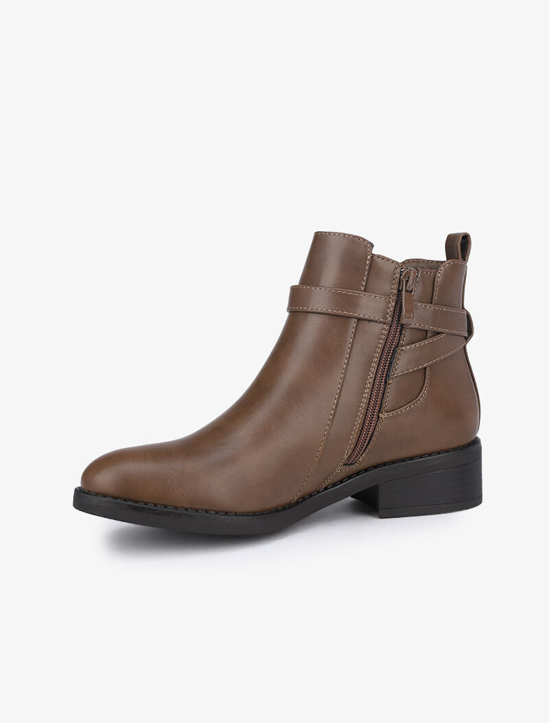 Bottines à sangle stylisée - Marron - 4