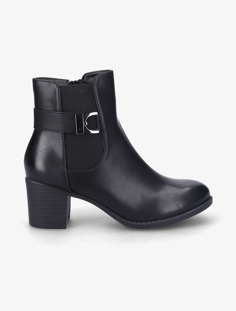 Bottines à talon basique à bride à boucle stylisée - Noir - 2