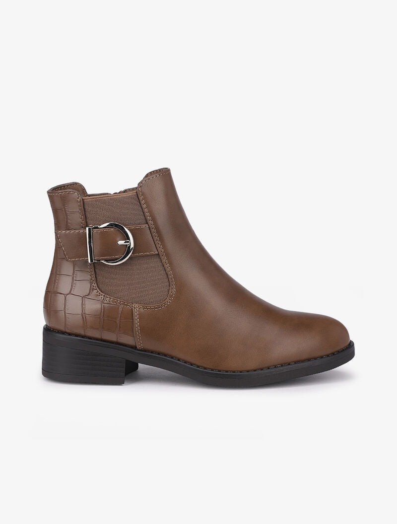 Bottines à contrefort croco et boucle - Marron - 1
