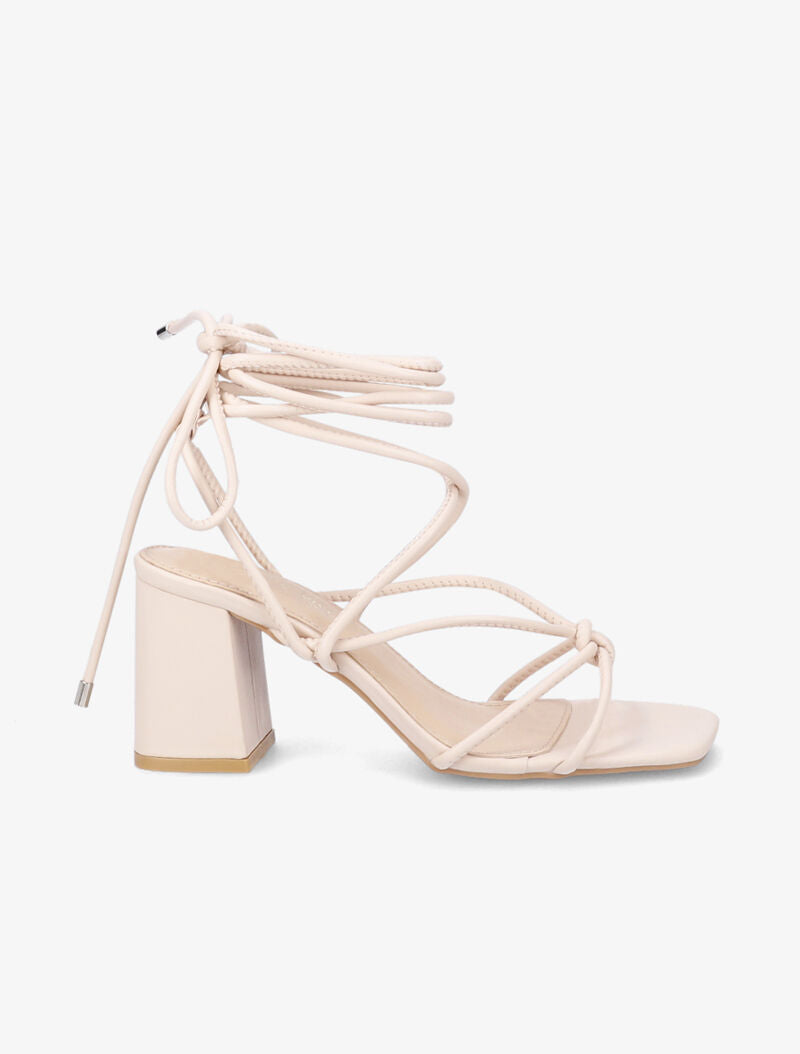Sandales à nouer à la cheville et à talon - Beige - 1
