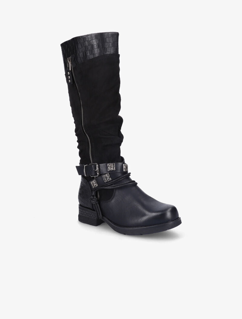 Bottes en simili et suédine effet tressé - Noir - 3