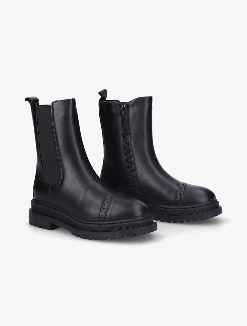 Bottines unies à détails perforés - Noir - 1